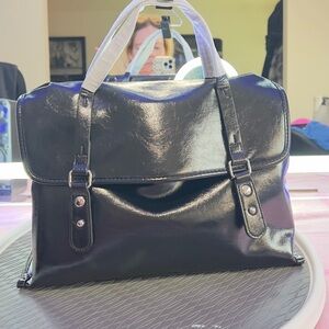 Black Patent Leather Satchel Handbag